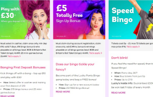 You can receive a no-deposit bonus of 20 free bingo cards and 20 free spins at Lucky Pants Bingo